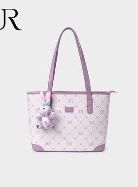UR新款手提包包通勤时尚单肩包百搭休闲紫色托特包送可爱挂件女包