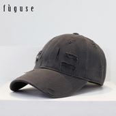 复古做旧破洞棒球帽子男女潮ins春夏街头个性 百搭软顶遮阳鸭舌帽