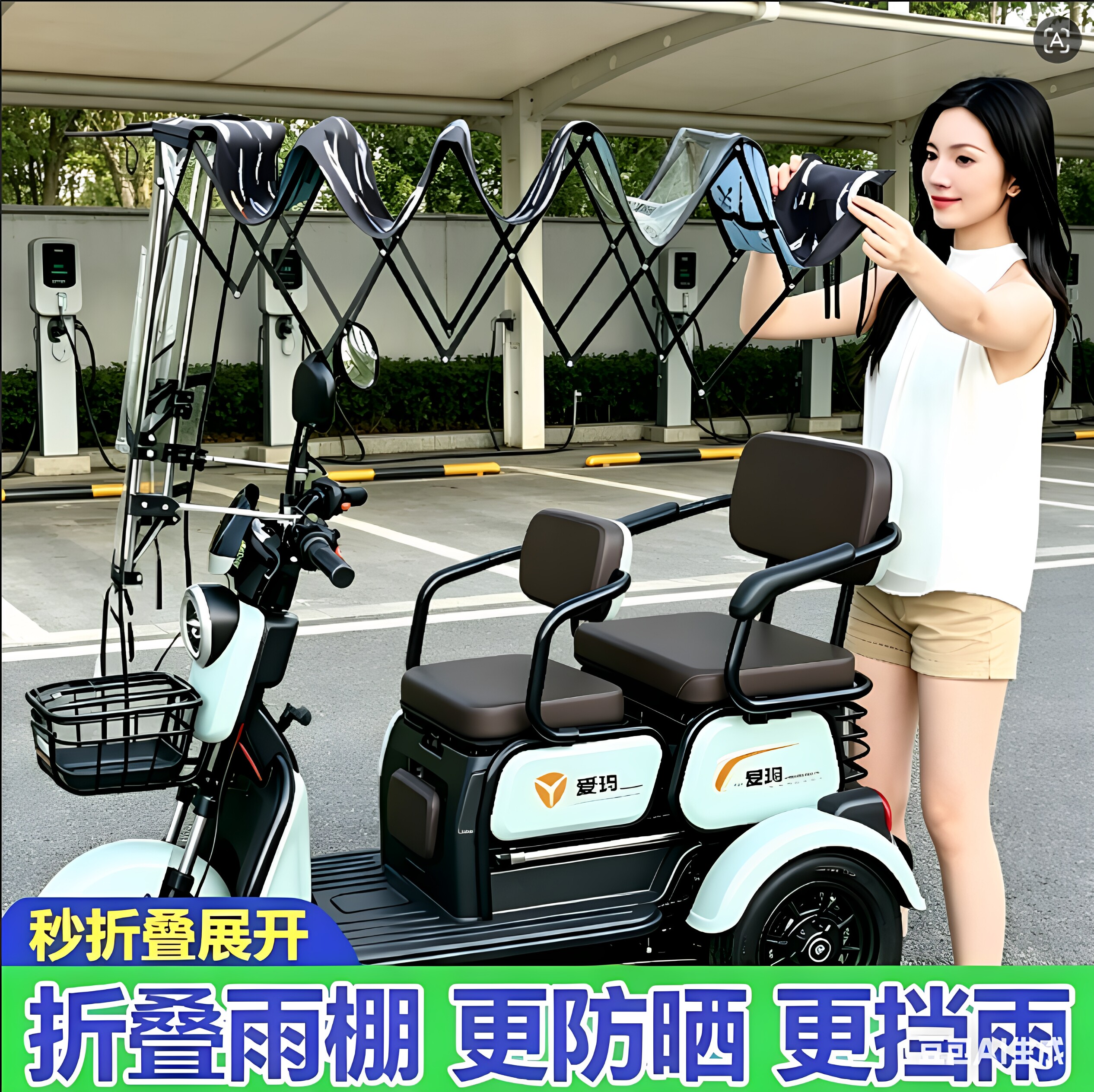 小型推拉款三轮车棚适用爱玛金彭雅迪加厚折叠快拆收缩雨蓬遮阳伞