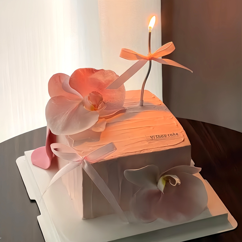 粉色蝴蝶兰蛋糕装饰插牌仿真花朵仙女公主女孩情人节甜品烘焙插件