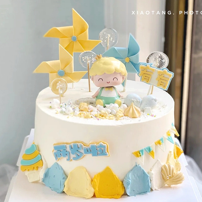 摇头小王子公主生日蛋糕摆件风车云朵甜品插牌城堡冰淇淋烘焙模具