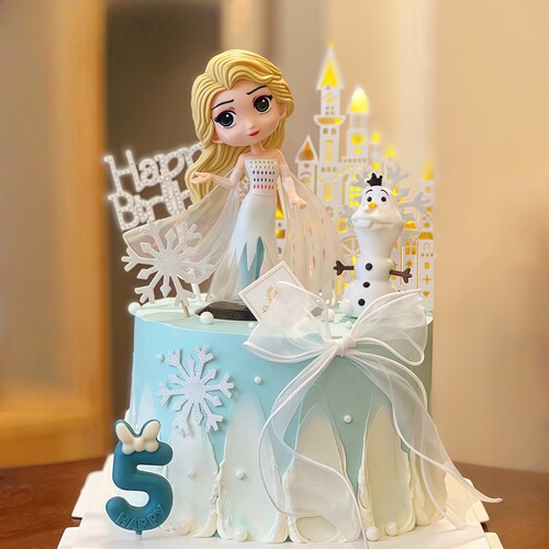 卡通爱莎公主蛋糕装饰雪花片城堡雪宝女孩小仙女生日甜品装扮插件