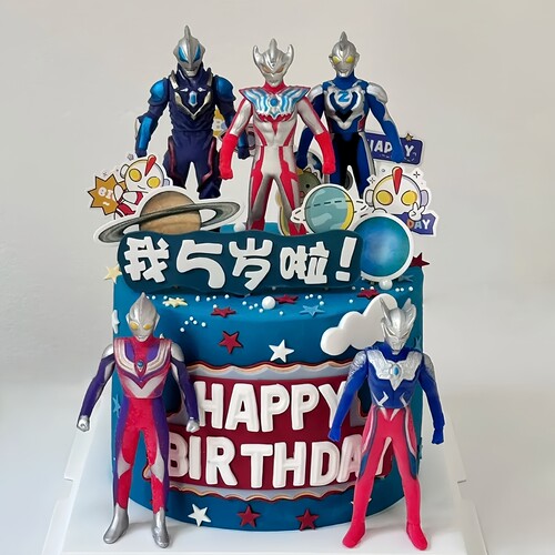 网红超人战士蛋糕装饰套装英雄人物打怪兽儿童生日甜品台插件插牌