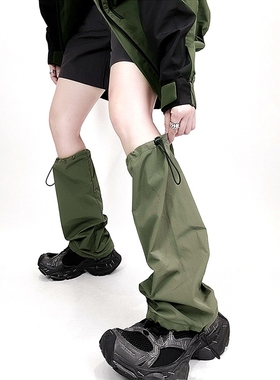 机能风军绿色袜套抽绳速干摩卡腿套ins工装女y2k辣妹户外运动防晒