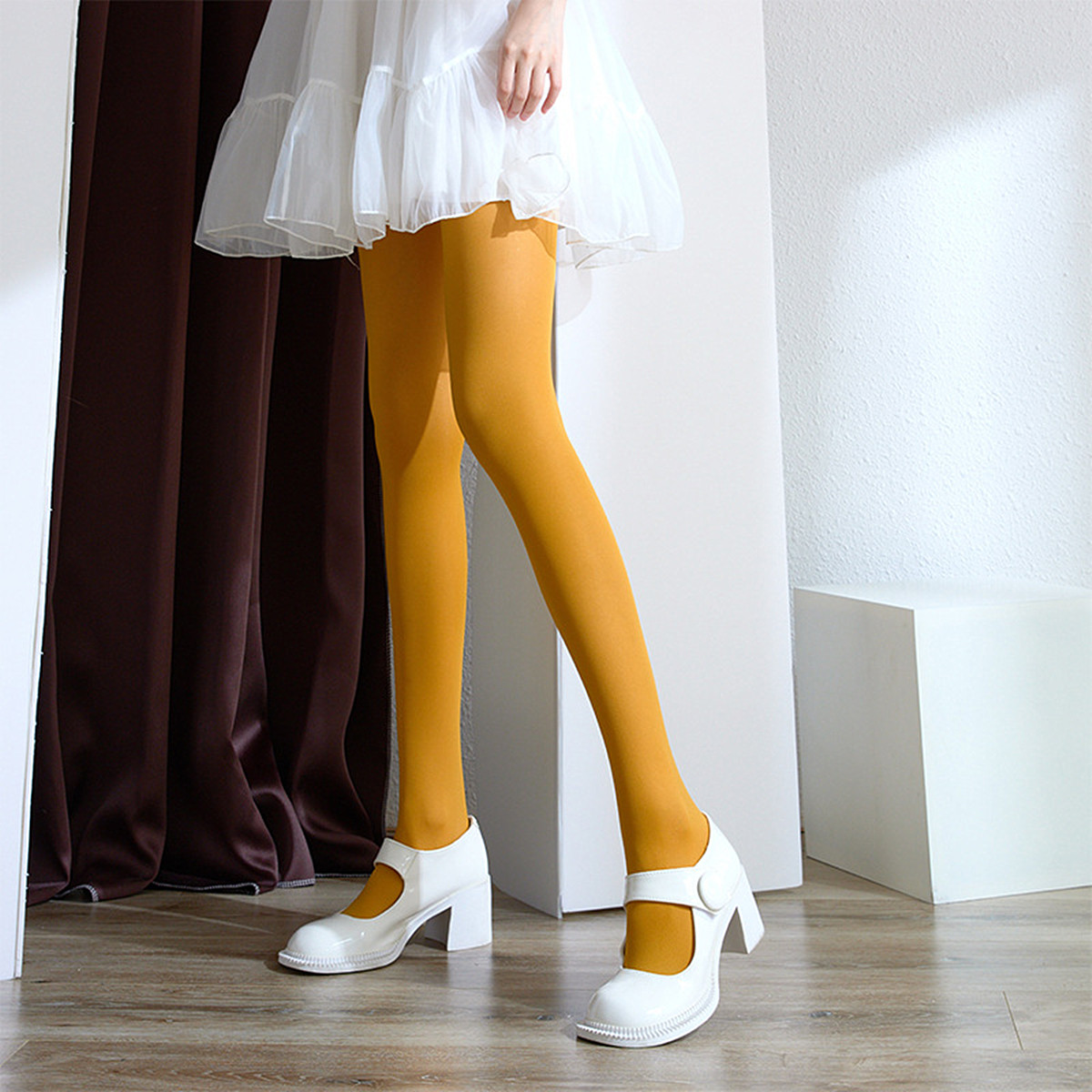 糖果彩姜黄色丝袜50D超弹天鹅绒