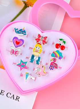 儿童戒指女童合金钻石宝石调节卡通可爱公主风礼物可调节开口指环