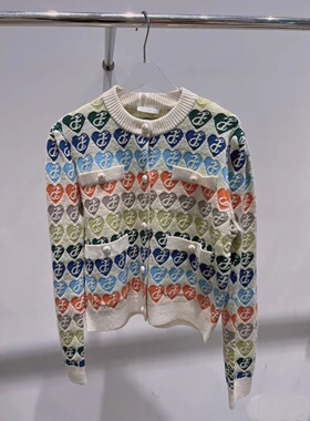 正品甜美减龄气质休闲文艺满底爱心提花针织开衫3H4E510-24