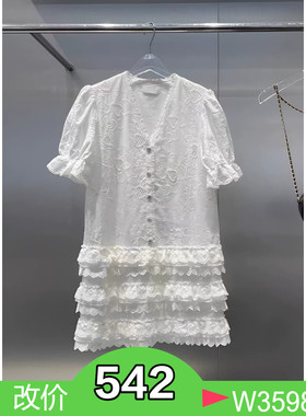 正品3I2O412-240 D小24夏6 1890 白R 棉布绣花短袖连衣裙