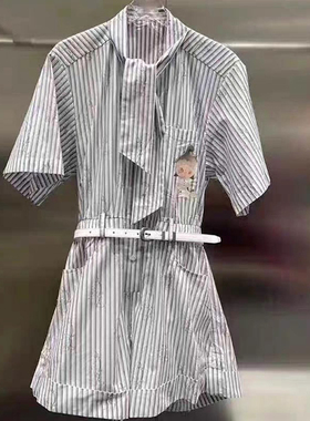 正品新款时尚休闲收腰条纹系带印花连体裤3I2P702-24