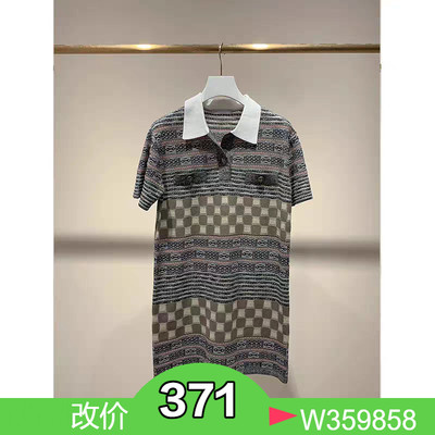 正品2023复古百搭简约翻领拼接短袖A字针织连衣裙2H2E601-23