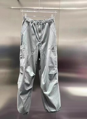 正品2024春夏新款百搭宽松系带直筒工装休闲长裤女3I2Q421-24