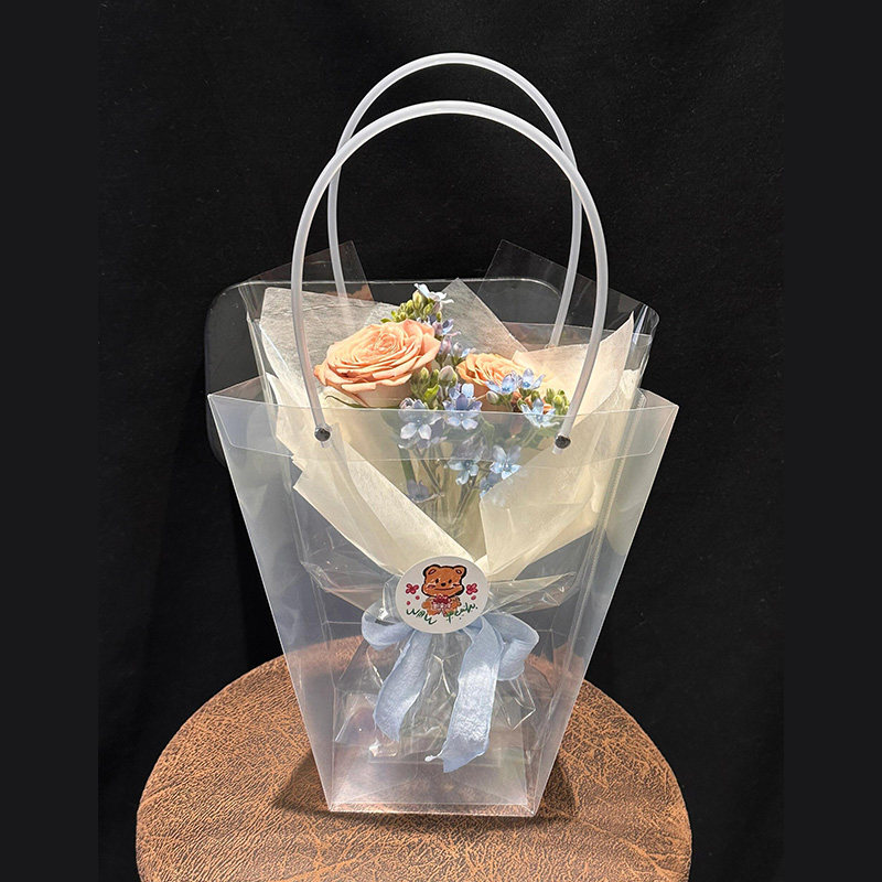 防水pp梯形方形透明袋鲜花手提袋防水高质感装花袋花艺花束手拎袋