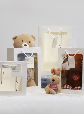 教师节白色开窗袋甜品服装透明手提袋鲜花花束橱窗袋礼物袋礼品袋