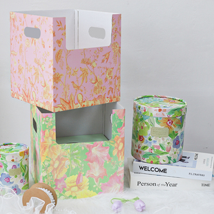 母亲节简约盆栽手提盒花艺插花空盒中式手提式礼物礼盒鲜花包装盒