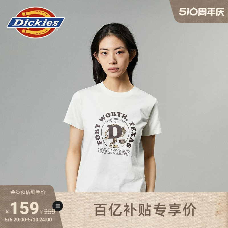 Dickies24春夏新品 前胸D字母印花卡通图案女式短袖T恤