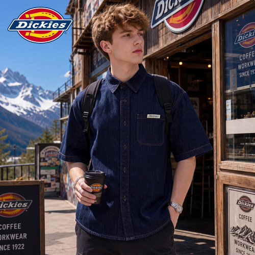 Dickies夏季薄款牛仔衬衫短袖男
