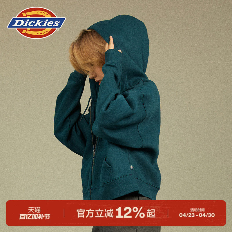 Dickies帝酷适春秋女式加绒短款美式卫衣开衫连帽运动休闲工装风J