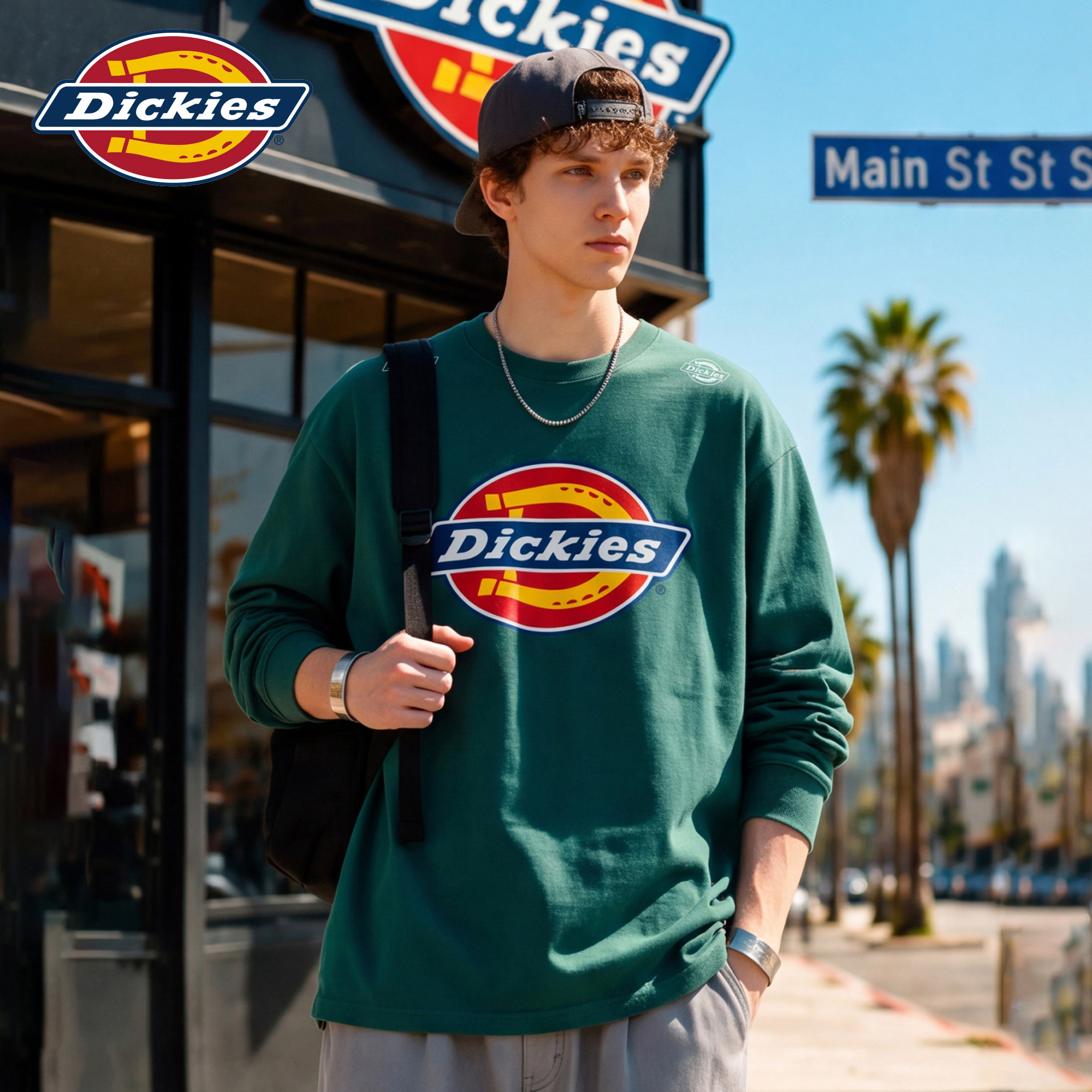 Dickies帝酷适美式纯棉长袖T恤男秋季潮牌经典印花百搭情侣上衣M
