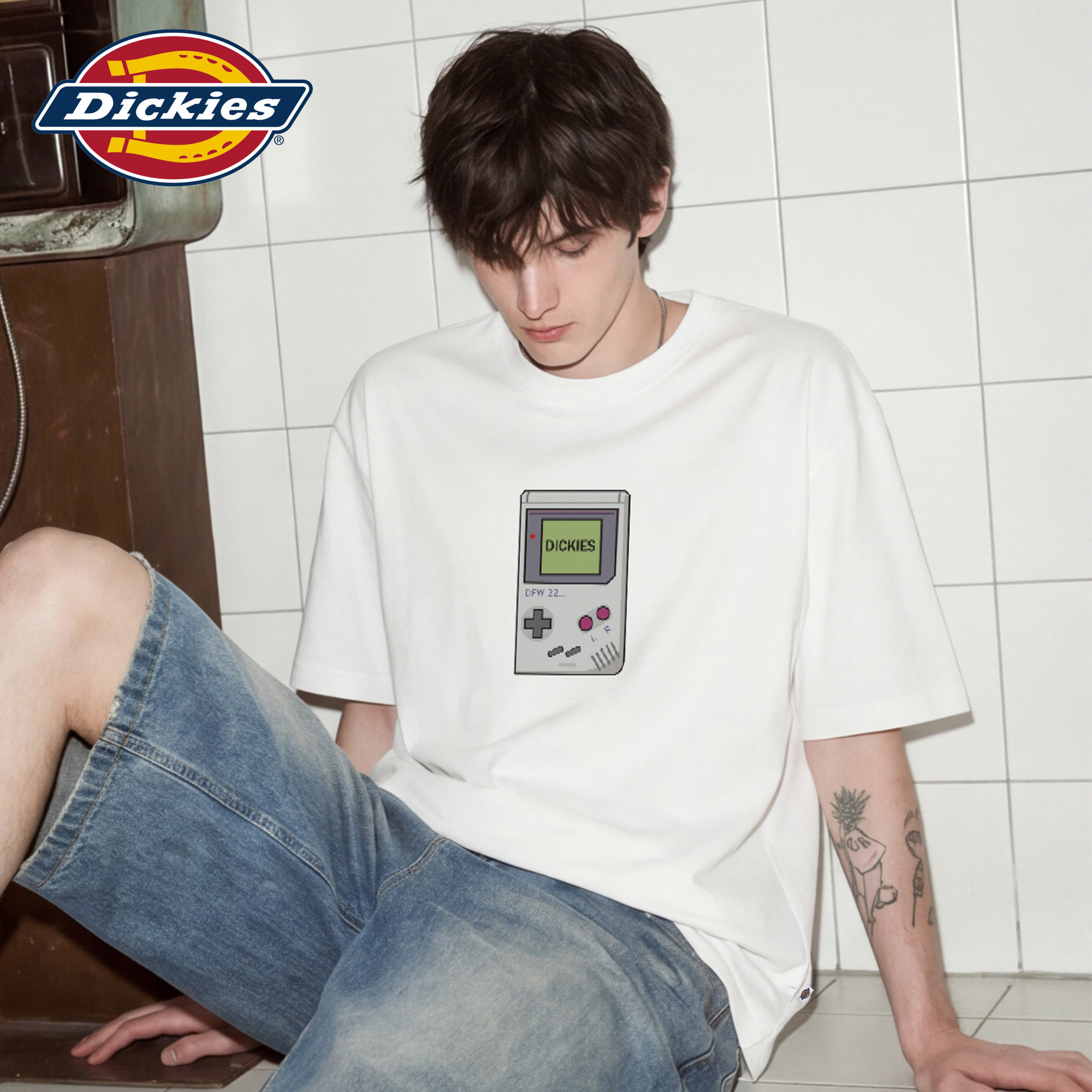 Dickies帝酷适纯棉短袖t恤男生夏季童趣游戏机印花半袖休闲上衣M
