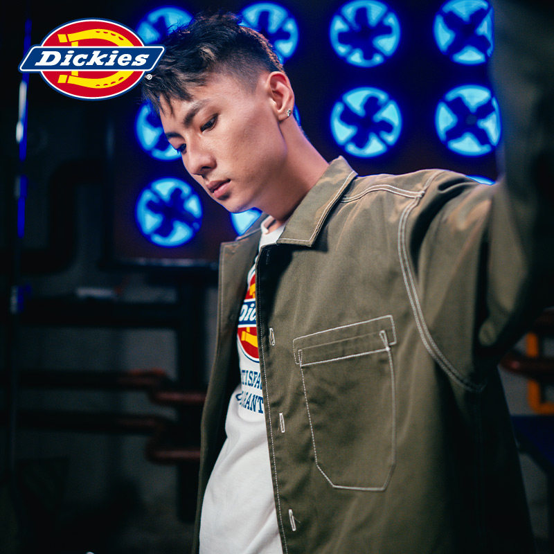 Dickies休闲纯色长袖黑衬衫男 宽松潮流工装薄外套DK008161偏大