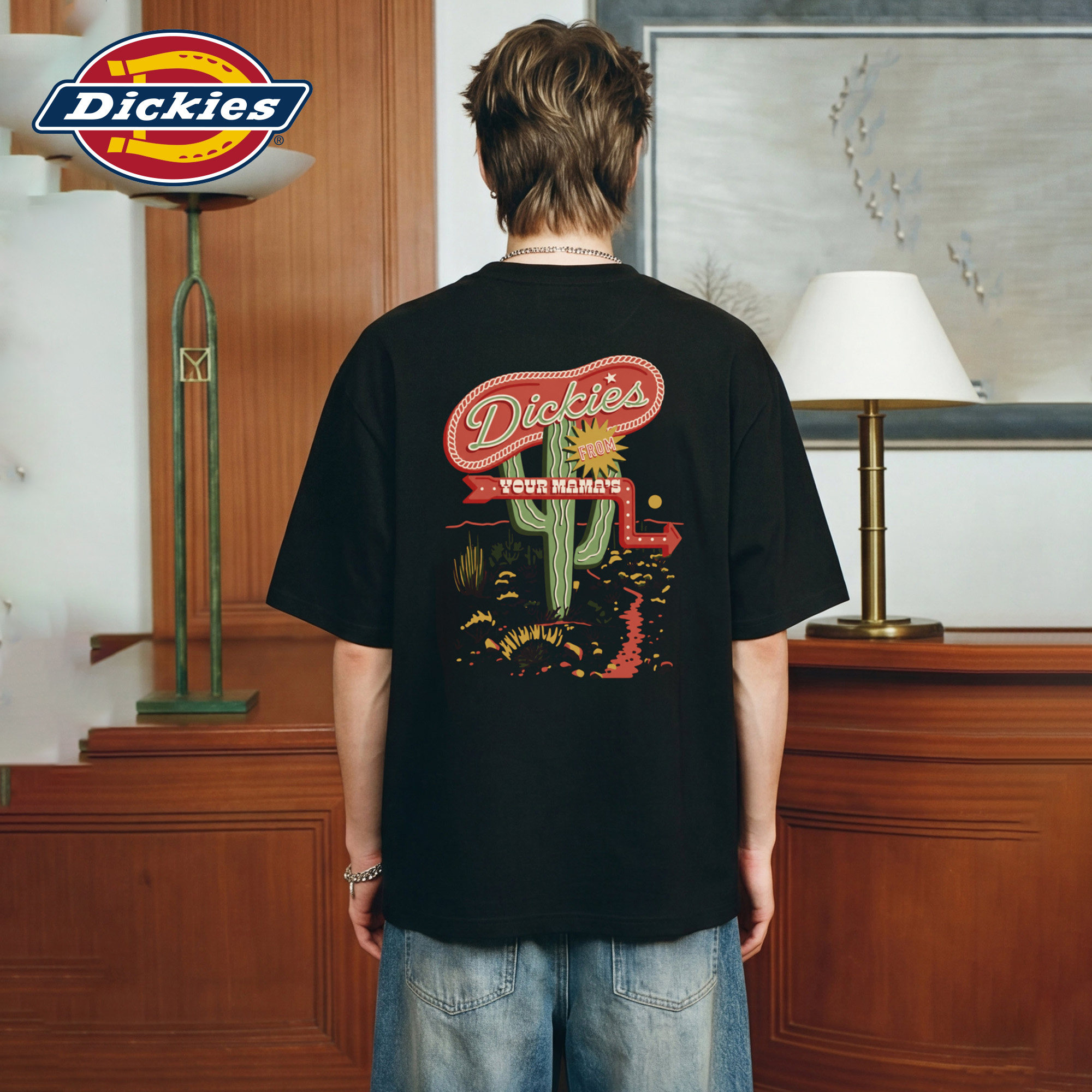 Dickies帝酷适仙人掌路牌印花短袖T恤男生夏季宽松纯棉圆领上衣M