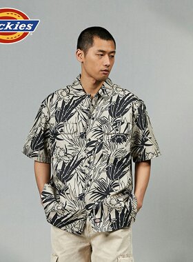 Dickies帝酷适春夏宽松工装灵感设计休闲满身印精致翻领短袖衬衫