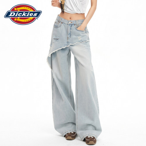 Dickies帝酷适破洞阔腿牛仔裤女Y