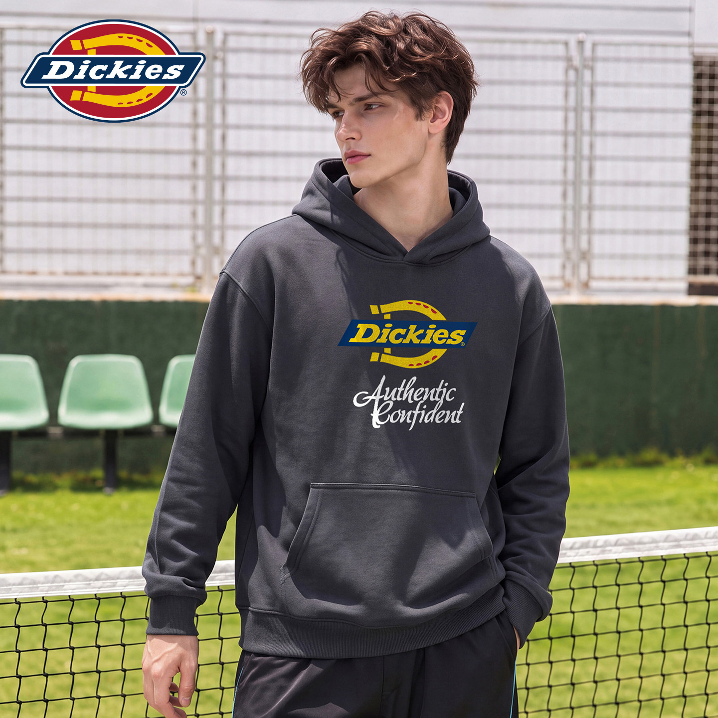 Dickies帝酷适设计感印花带帽套头卫衣男士秋季潮牌百搭休闲上衣Y