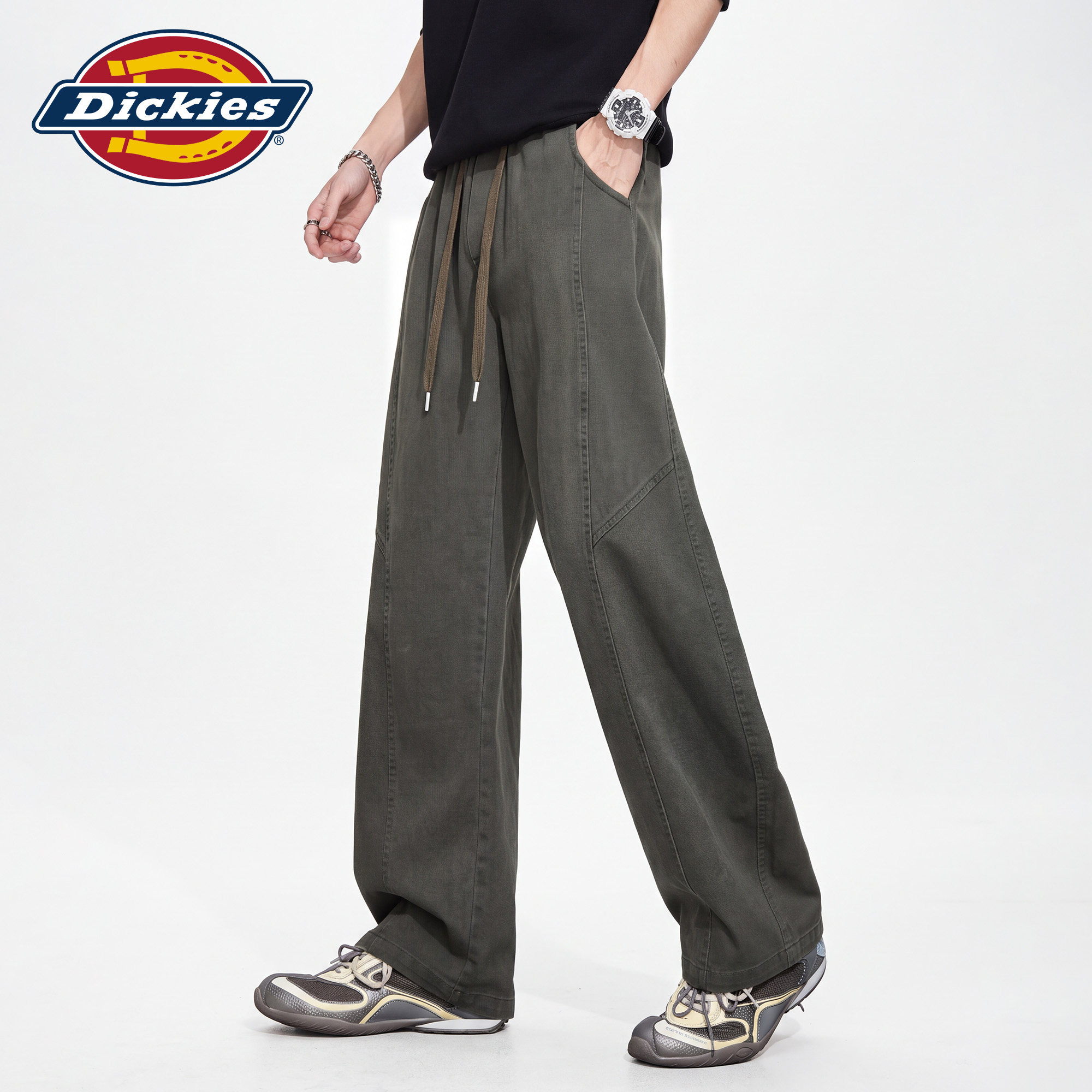 Dickies帝酷适潮牌抽绳宽松休闲裤男秋季纯棉直筒百搭工装长裤子M