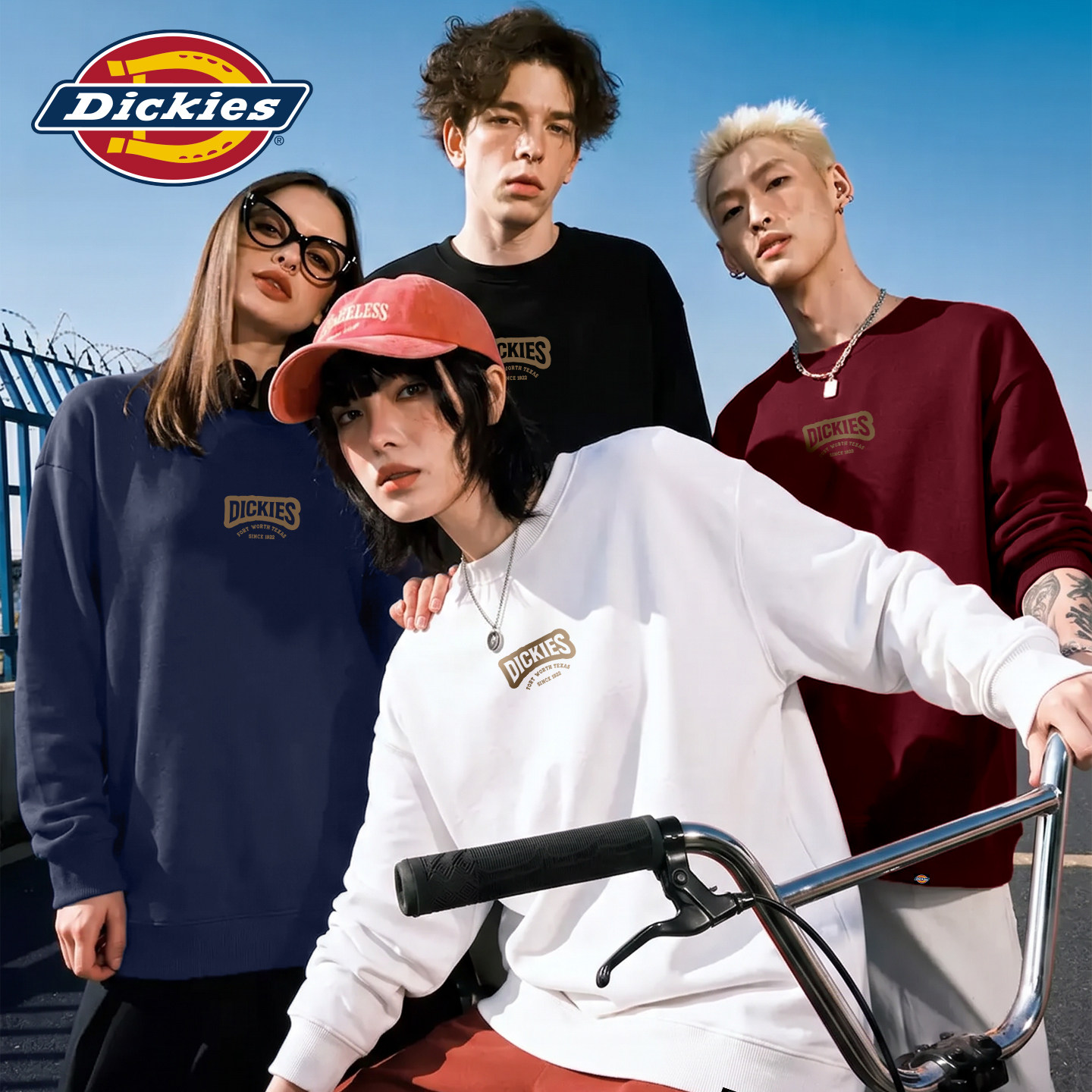 Dickies男士套头圆领卫衣春秋新款宽松字母印花男女同款秋装上衣A