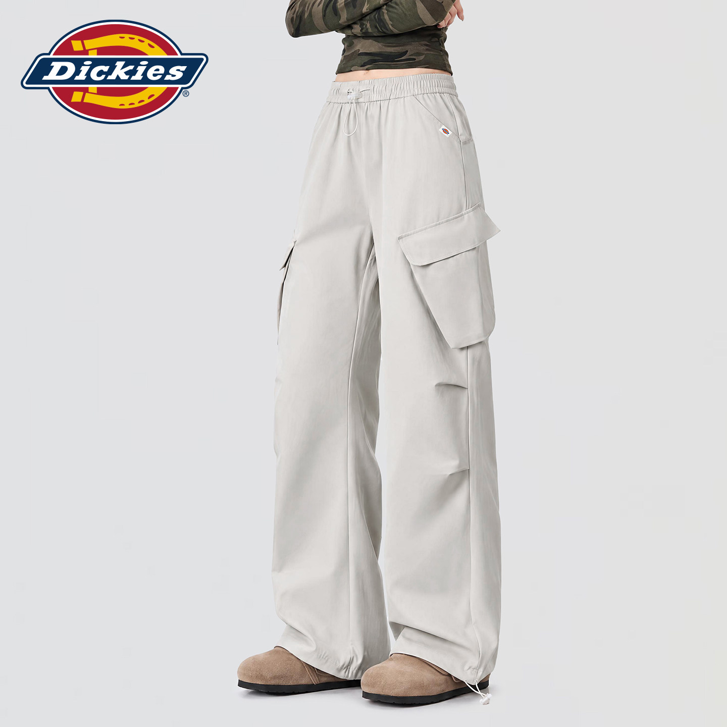 Dickies帝酷适工装风松紧腰多口袋阔腿裤女美式宽松显瘦休闲长裤m