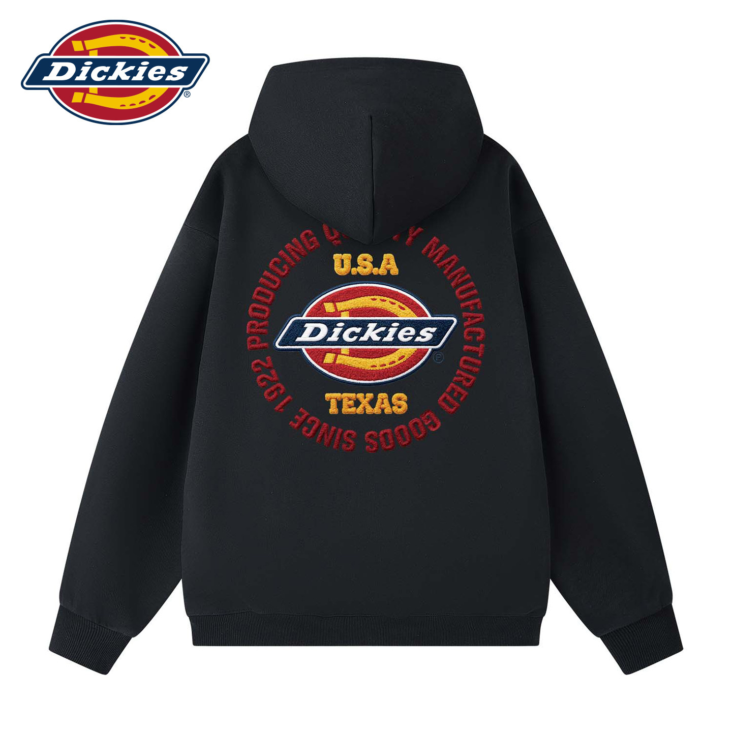 Dickies品牌LOGO万针刺绣潮连帽加绒卫衣男cool秋冬季外套情侣装J