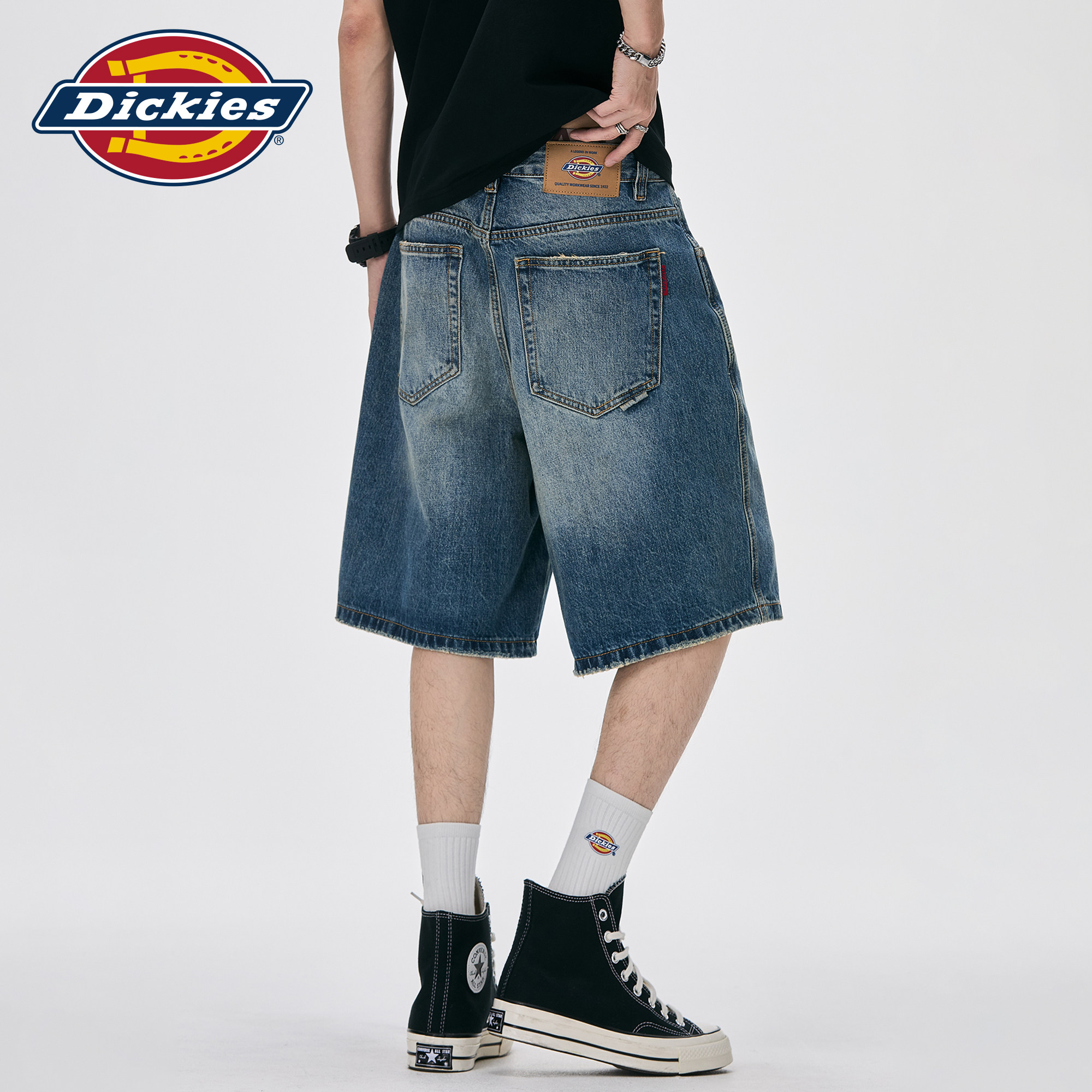 Dickies帝酷适复古水洗牛仔短裤男款夏季美式宽松直筒五分中裤子M