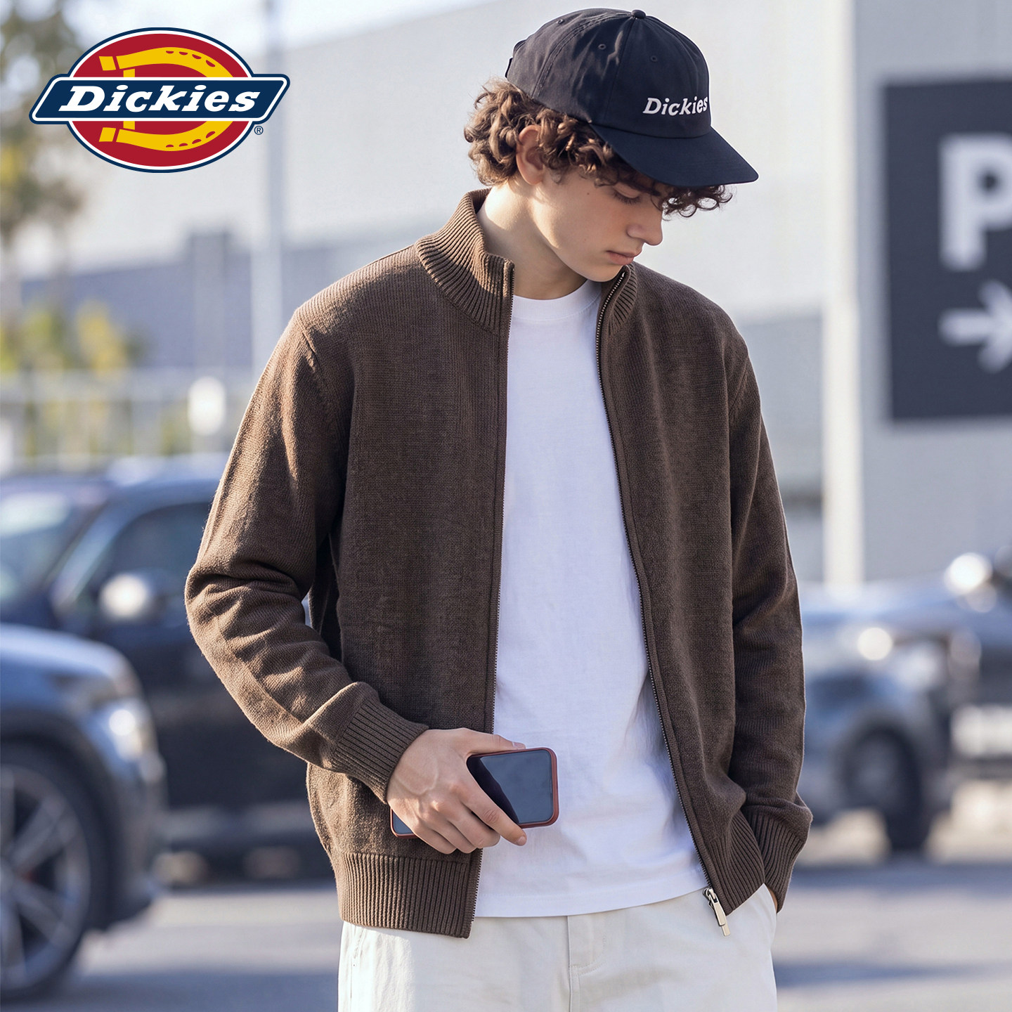 Dickies帝酷适美式秋季双拉链开衫高领柔软百搭男士休闲针织毛衣Y