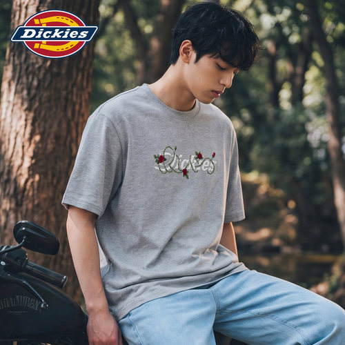 Dickies帝酷适玫瑰藤蔓字母印花短袖T恤男夏季美式纯棉宽松上衣M
