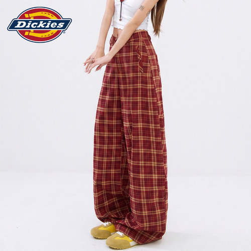 Dickies帝酷适格子弯刀休闲裤女Y