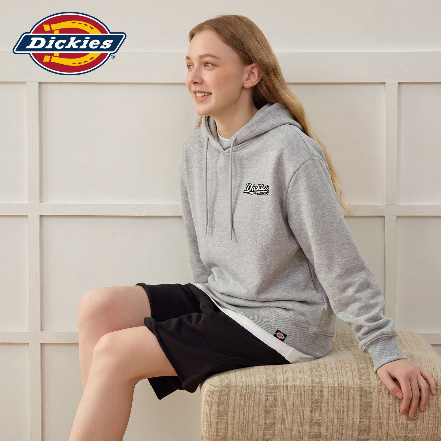 Dickies女款套头卫衣春秋款连帽抽绳松弛感休闲百搭上衣服外套1A
