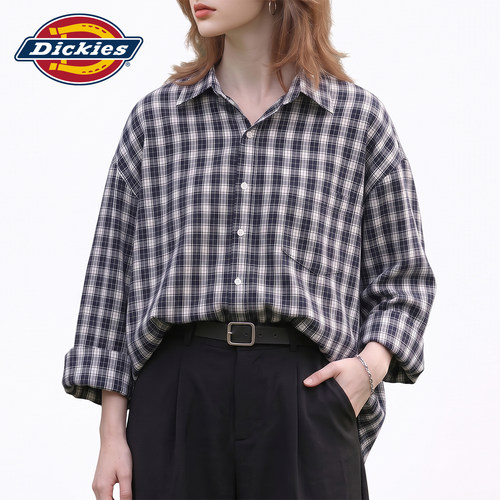 Dickies帝酷适藏青色格子衬衫女Y