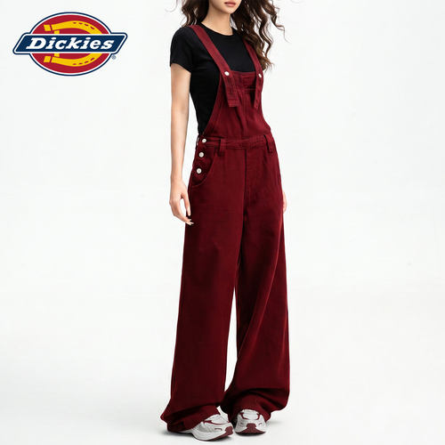 Dickies帝酷适红色牛仔背带裤女Y