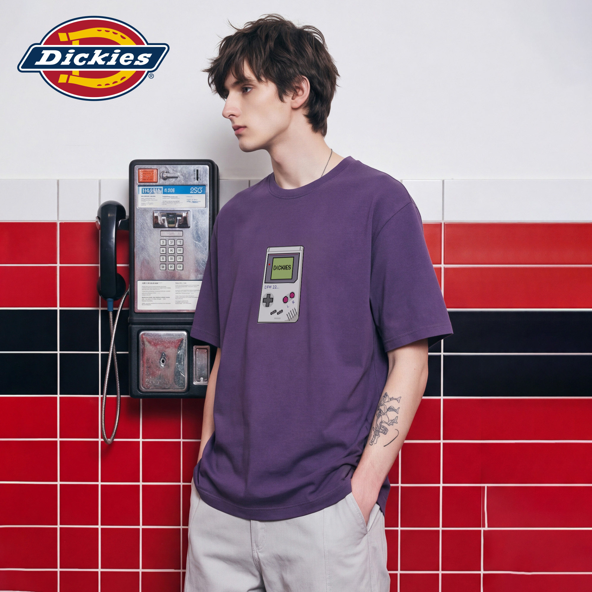 Dickies帝酷适美式游戏机印花短袖T恤男款夏季宽松百搭纯棉上衣M