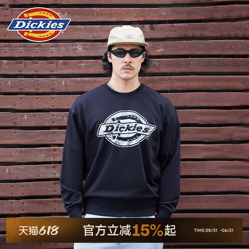 Dickies帝酷适春秋图案logo印花毛圈布内里休闲圆领卫衣男女情侣J