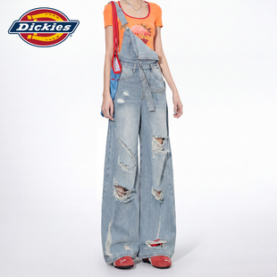 Dickies帝酷适破洞牛仔背带裤女2026秋季高腰宽松显瘦阔腿连体裤m