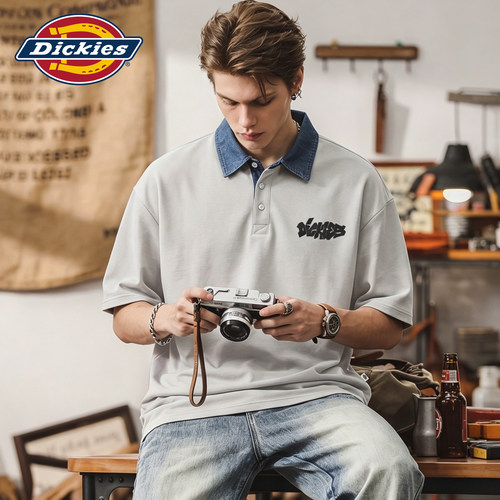 Dickies帝酷适翻领撞色短袖POLO衫男生夏季宽松百搭休闲半袖上衣M
