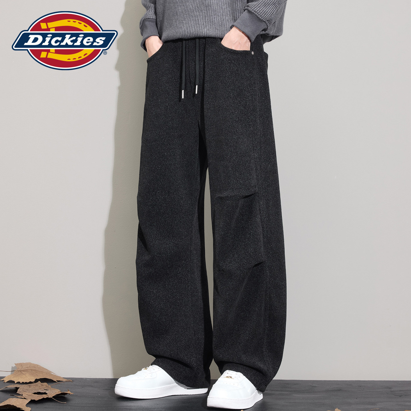 Dickies帝酷适美式秋季宽松直筒休闲裤男士抽绳垂感褶皱针织卫裤Y