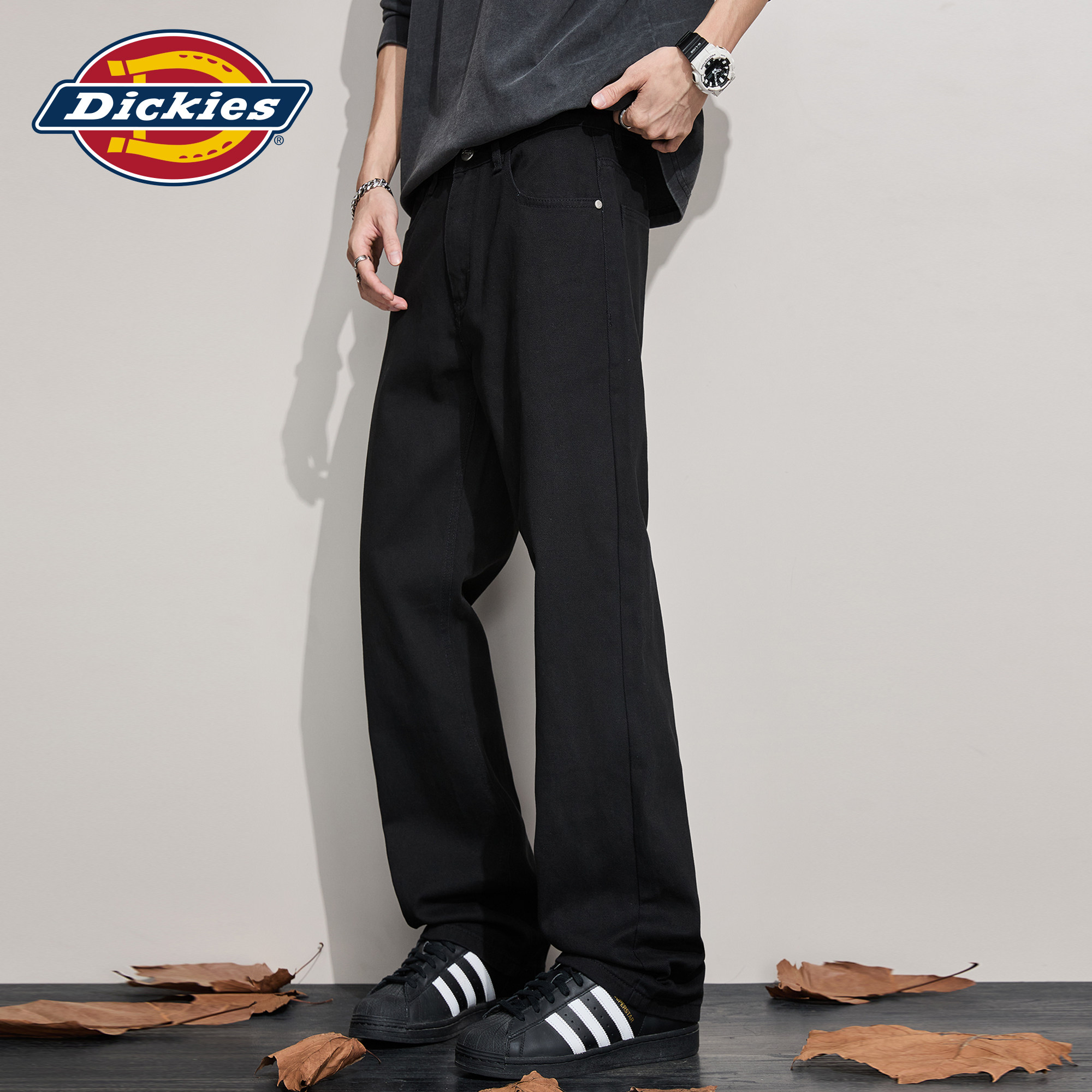 Dickies帝酷适美式直筒微喇牛仔裤男秋季潮牌纯棉黑色休闲长裤子M