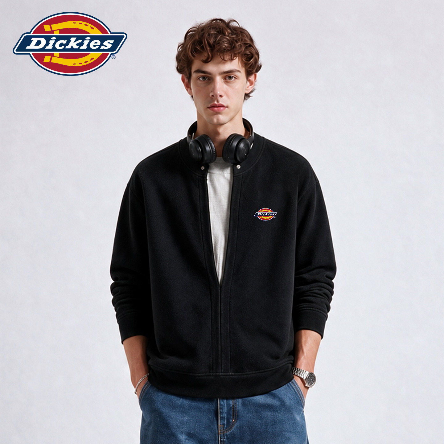 Dickies男士卫衣假两件老钱风男装美式圆领新款穿搭羊毛秋装上衣J