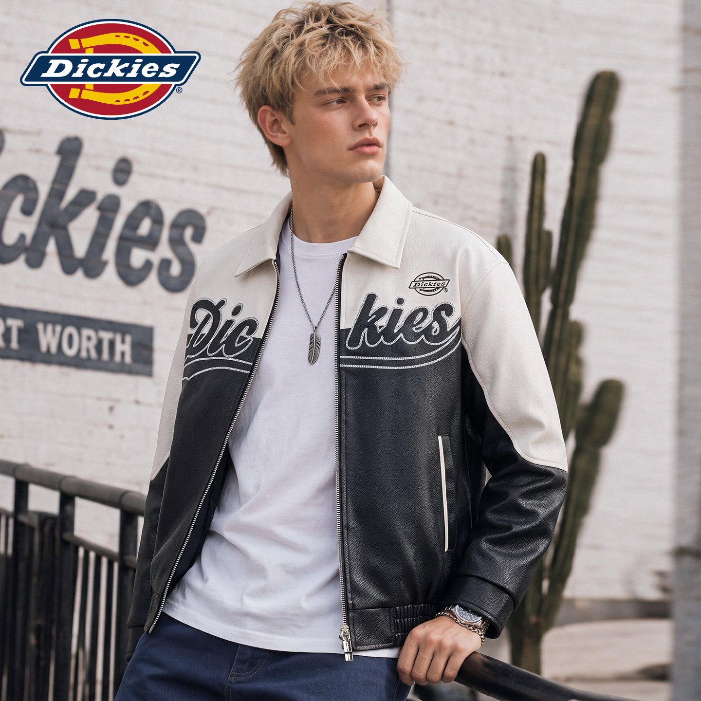 Dickies帝酷适秋冬季美式潮牌休闲开衫夹克男士外套宽松PU皮衣服Y