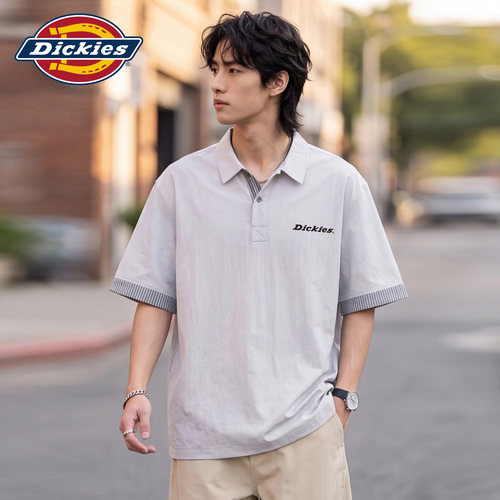 【莱赛尔】Dickies帝酷适条纹拼接短袖POLO衫男夏季翻领休闲上衣M