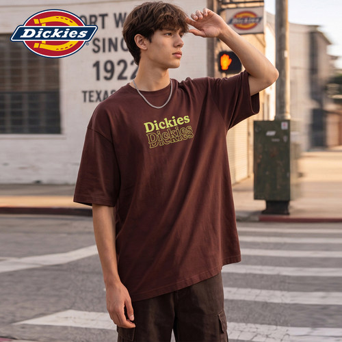 Dickies帝酷适纯棉短袖T恤男夏季潮牌圆领半袖字母印花情侣上衣M