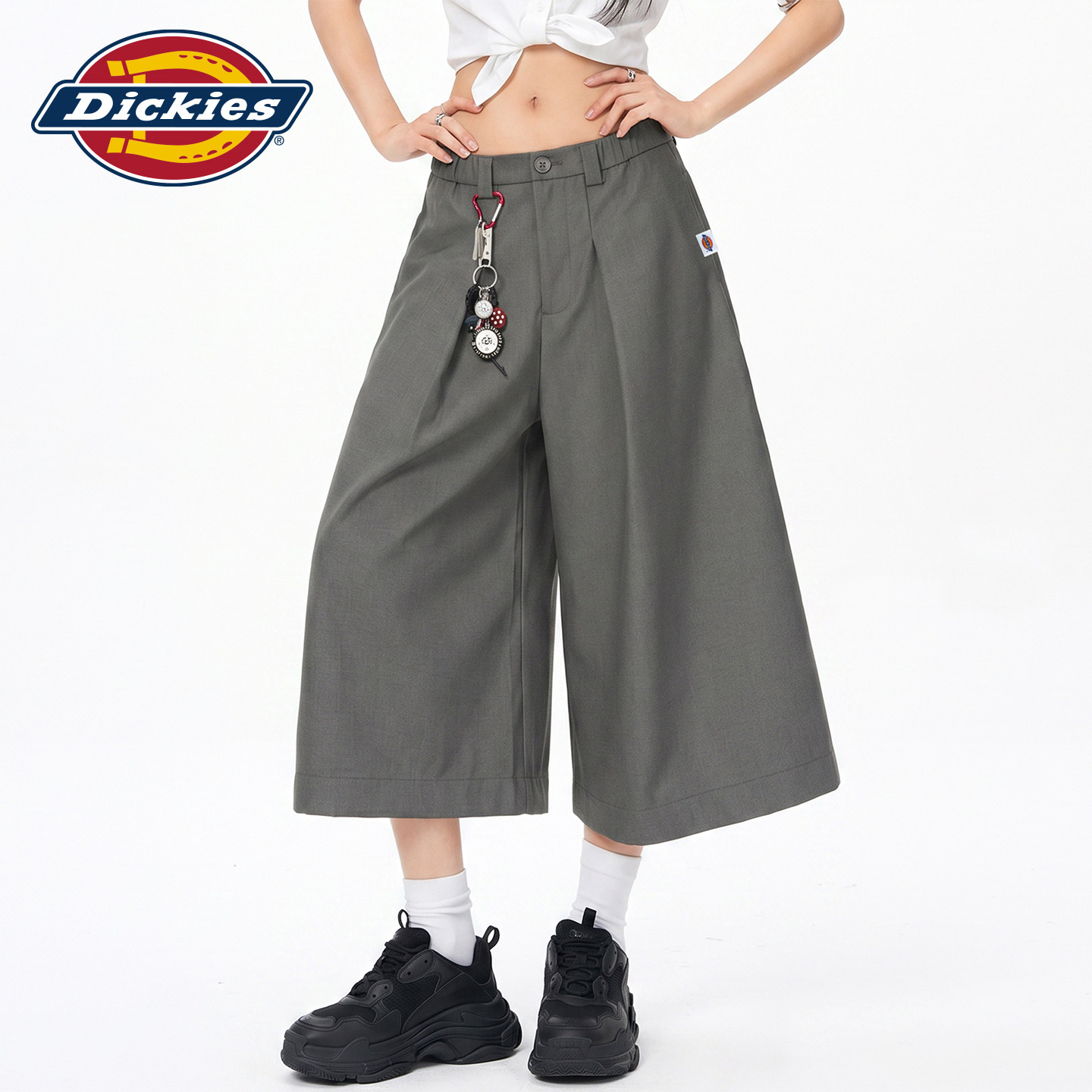Dickies帝酷适美式设计感褶皱工装休闲七分裤女宽松垂感阔腿中裤Y